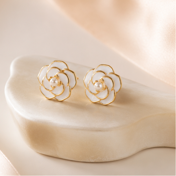 Lightweight gold tone faux pearl earrings for office and daily wear JeevaFashions