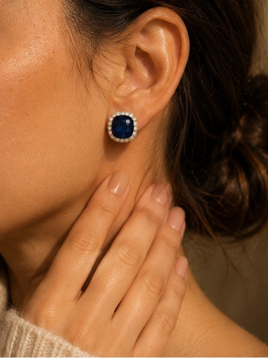 Lightweight navy blue CZ stud earrings for daily wear JeevaFashions