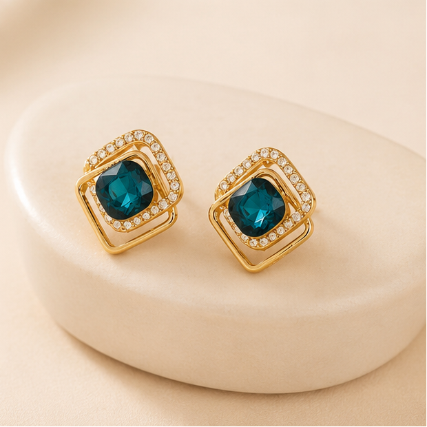 Lightweight teal CZ stud earrings for daily wear JeevaFashions