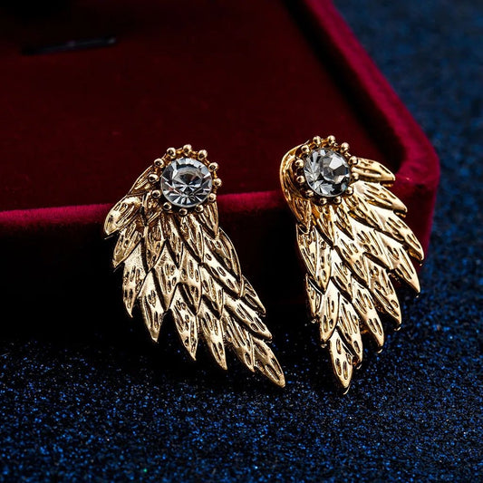 Majestic golden angel wing crystal stud earrings JeevaFashions
