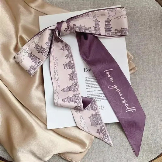 Majestic pagoda silk-feel artistic skinny scarf hair ribbon JeevaFashions