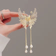 Majestic swan wing crystal hair claw cascading pearl tassels JeevaFashions