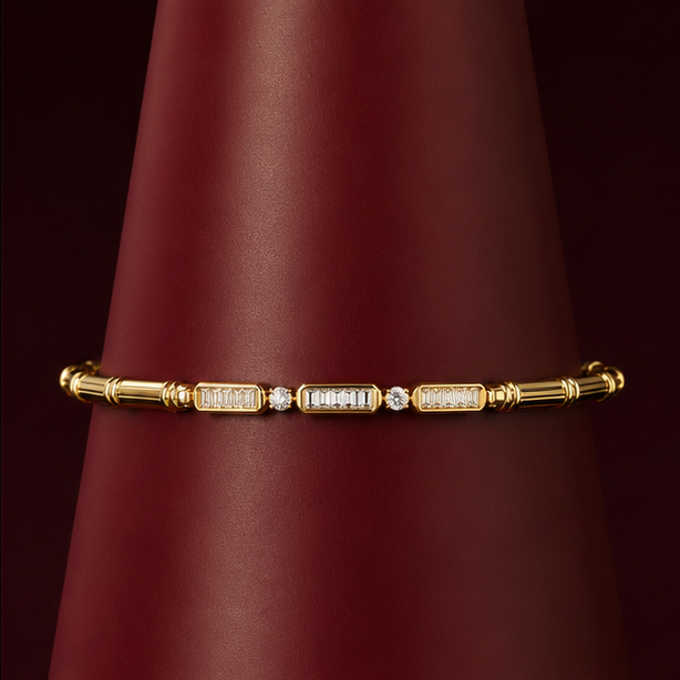 Gold plated bamboo chain bracelet worn with lehenga – occasion jewellery for Indian women