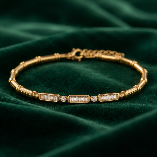 Gold plated bamboo chain bracelet overhead shot – waterproof anti-tarnish bracelet for Karva Chauth and Navratri