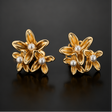 Matte gold flower cluster pearl stud earrings for women JeevaFashions