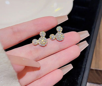 Rainbow crystal mouse stud earrings in gold tone – daily wear for women