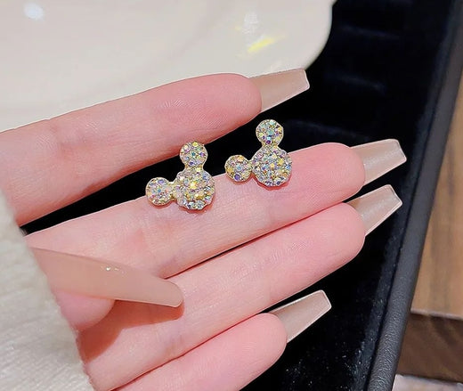 Rainbow crystal mouse stud earrings in gold tone – daily wear for women
