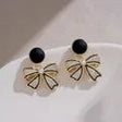 Midnight velvet crystal bow statement earrings JeevaFashions