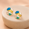 Mosaic enamel stud earrings gift for women – colourful geometric studs for birthdays and Raksha Bandhan by JeevaFashions