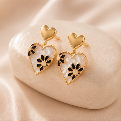 Mother of pearl heart drop earrings for weddings JeevaFashions