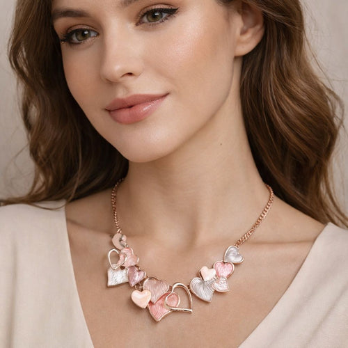 Multi-heart enamel necklace romantic pastel rose gold JeevaFashions