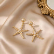 Oceanic radiance starfish pearl drop earrings gold tone JeevaFashions