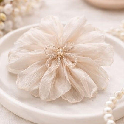 Off white floral hair clip close up detail for women JeevaFashions