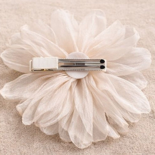 Off white organza floral hair clip with beaded butterfly JeevaFashions