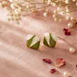 Olive green enamel stud earrings with square geometric design and gold-tone accent – anti-tarnish daily wear studs for women