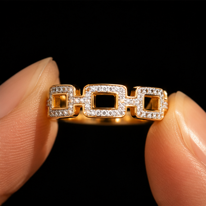 Open link pave crystal ring styled on hand JeevaFashions