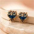 Owl stud earrings gold-tone with blue enamel for women unique daily wear ear studs