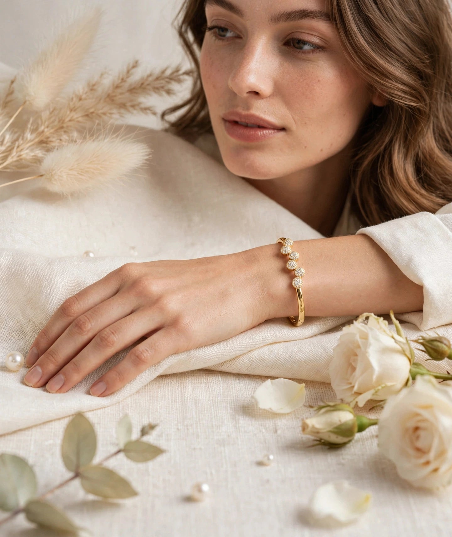 Gold cluster dome bangle bracelet festive wear for women at JeevaFashions
