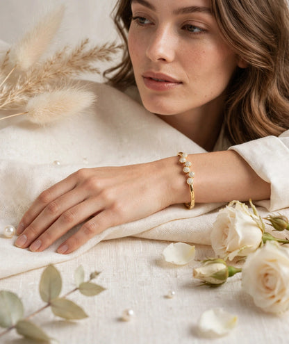 Gold cluster dome bangle bracelet festive wear for women at JeevaFashions