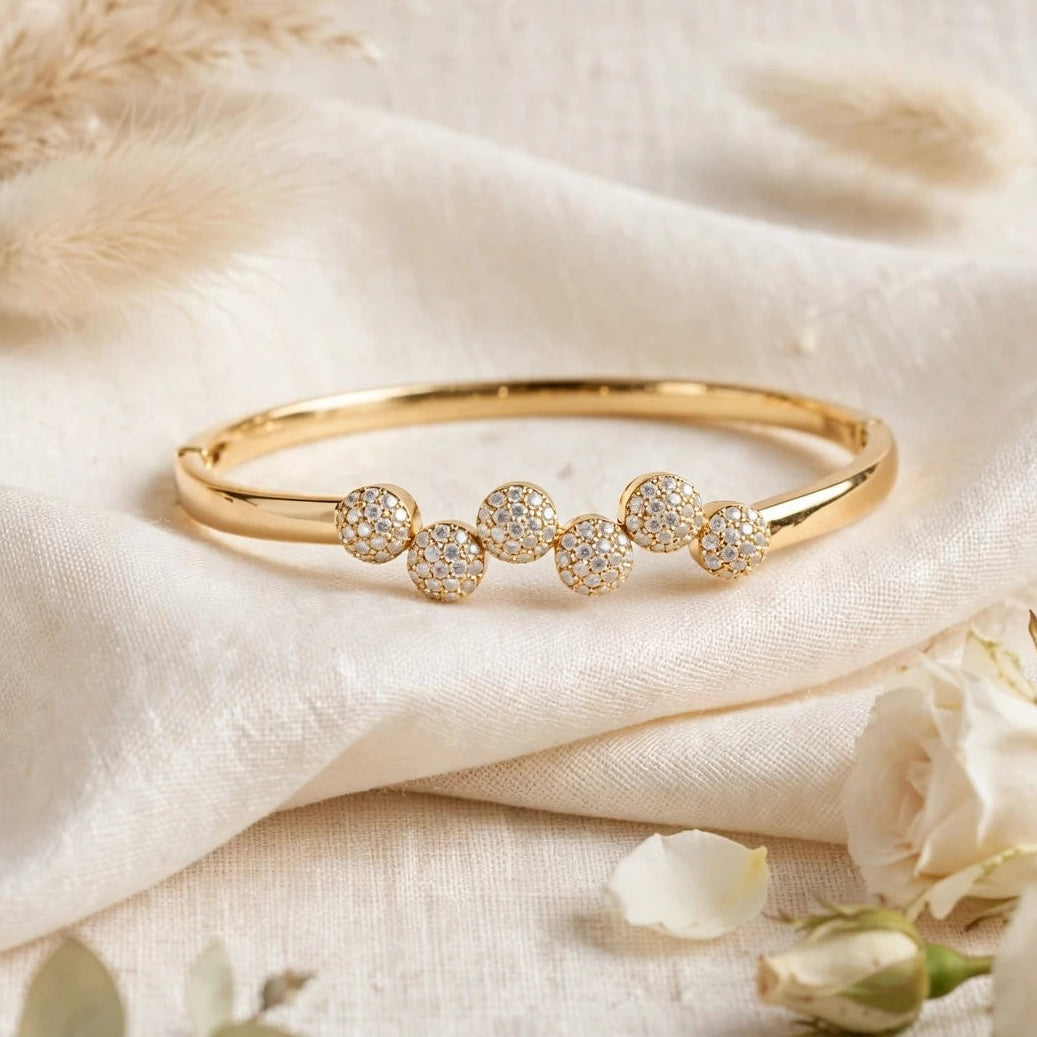 Pavé CZ dome bangle bracelet gold cluster cuff for women at JeevaFashions