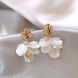 Pearl aura cascading shell petal earrings gold tone JeevaFashions