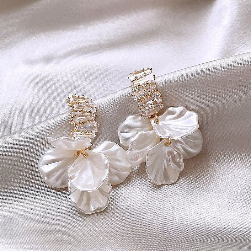 Pearl blossom cascading petal earrings for women JeevaFashions