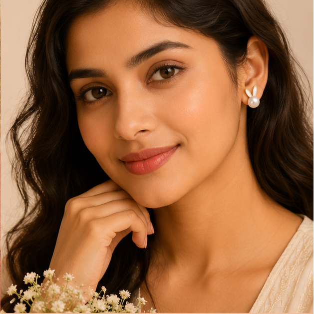 Gold-tone pearl bunny mismatch stud earrings for date nights and college – cute crystal stud earrings for Indian women