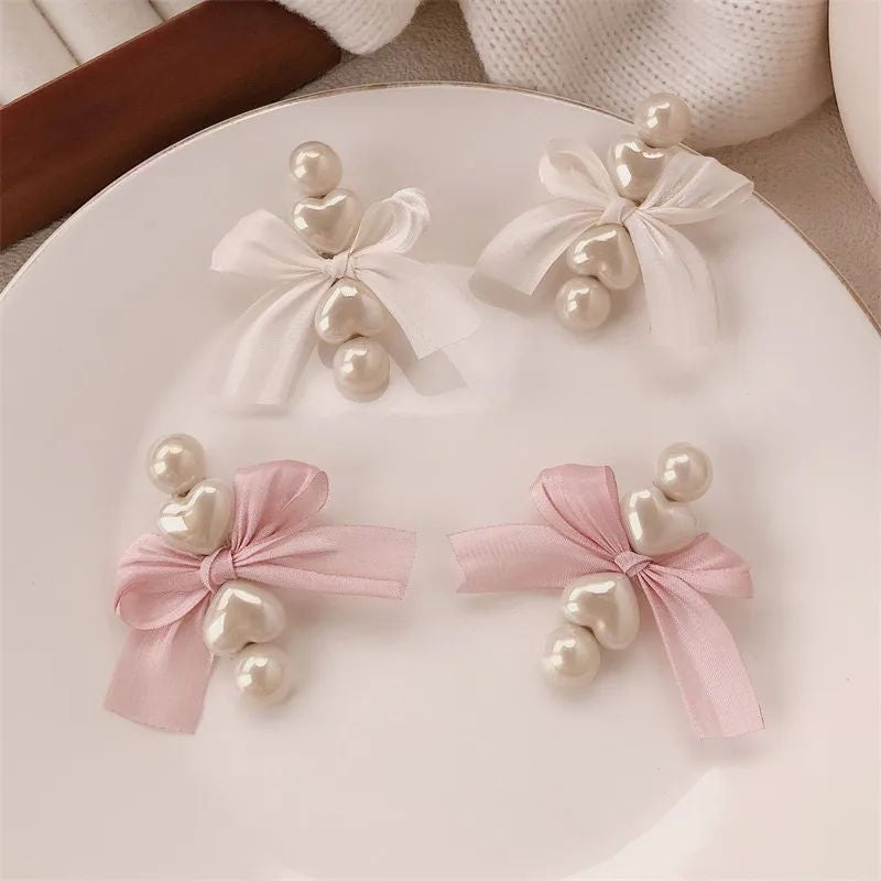 Pearl butterfly knot hair clip side view JeevaFashions