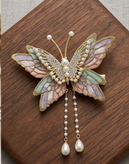 pearl crystal butterfly clip - jeevafashions