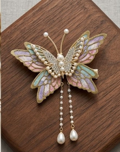 pearl crystal butterfly clip - jeevafashions