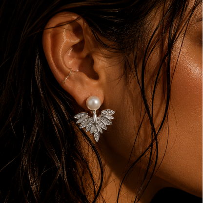 Pearl leaf ear jacket earrings worn on ear party occasion JeevaFashions
