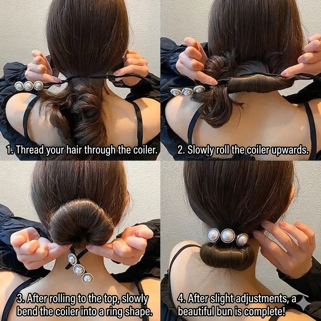 Pearl hair coiler hairpin close up detail JeevaFashions