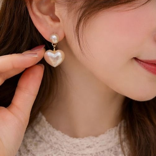Pearl heart drop earrings styled for festive wear JeevaFashions
