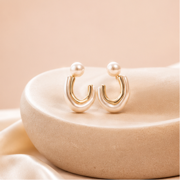 Gold tone pearl stud hoop earrings – wearable gifting earrings for Indian women for birthdays, Diwali and festive celebrations