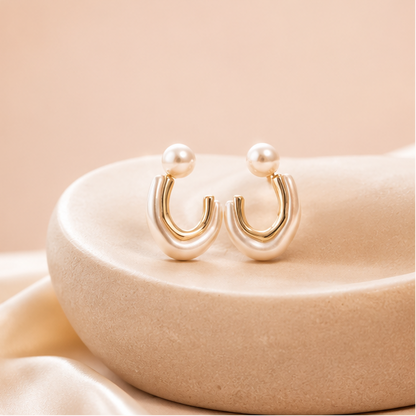 Gold tone pearl stud hoop earrings – wearable gifting earrings for Indian women for birthdays, Diwali and festive celebrations