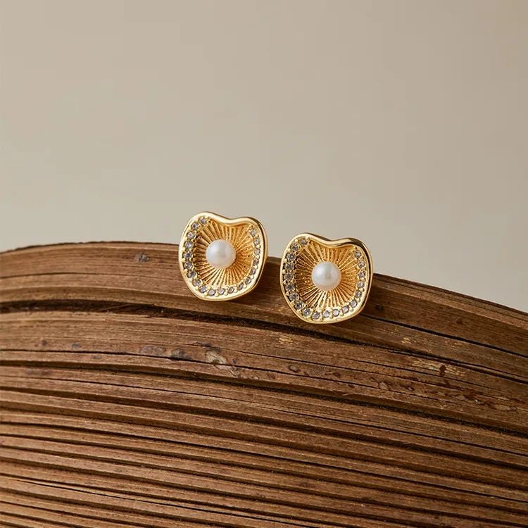 Pearl inlay irregular earrings side view JeevaFashions