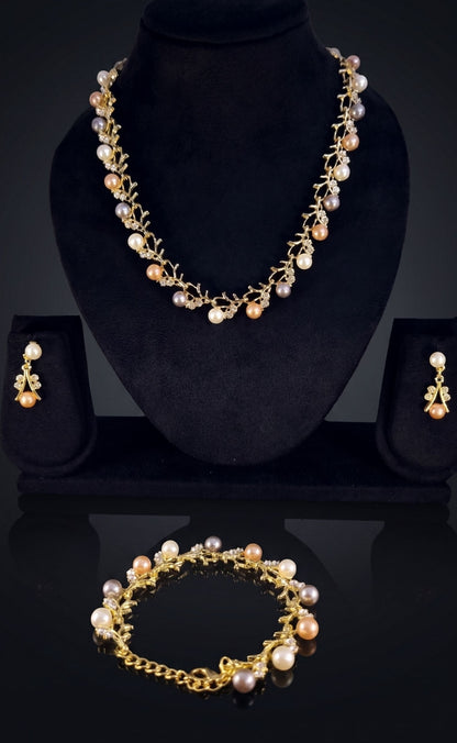 Pearl party wear jewellery set geometric alloy for women at JeevaFashions