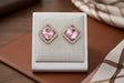 Pink crystal diamond frame stud earrings gold CZ for women JeevaFashions