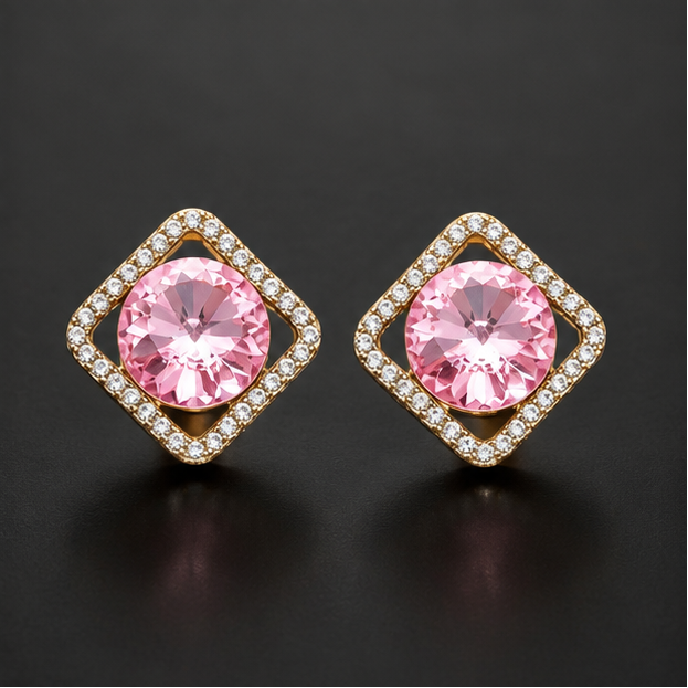 Pink crystal earrings for weddings and sangeet JeevaFashions