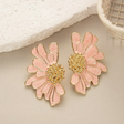 Pink daisy flower stud earrings gold tone for women JeevaFashions