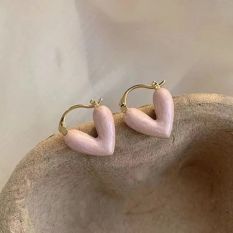 Pink enamel heart hoop earrings gold plated anti-tarnish daily wear for women JeevaFashions