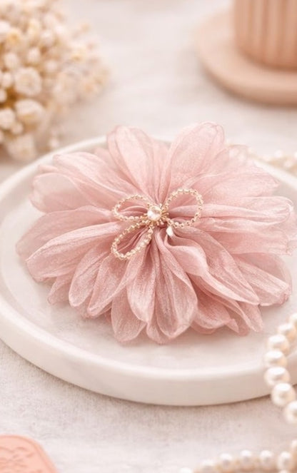Pink floral hair clip close up detail for women JeevaFashions