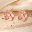 Pink flower pearl stud earrings gold tone for women JeevaFashions