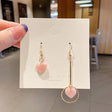 Stylish pink heart asymmetric drop earrings gold tone JeevaFashions