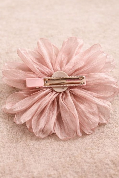 Pink organza floral hair clip with beaded butterfly JeevaFashions