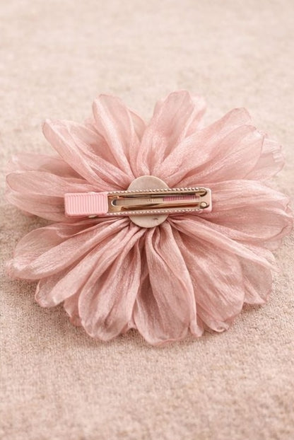 Pink organza floral hair clip with beaded butterfly JeevaFashions