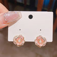 Pink rose flower stud earrings gold tone CZ for women JeevaFashions