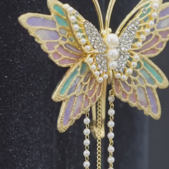Pearl crystal butterfly hair clip gold wire party wear for women – bridal and festive occasions
