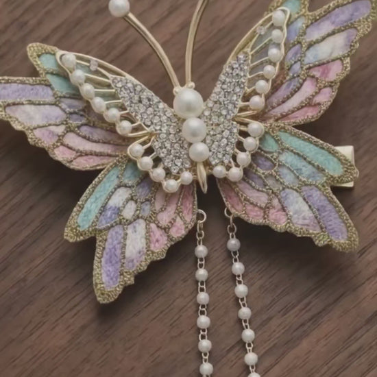 Pearl crystal butterfly hair clip gold wire party wear for women – bridal and festive occasions