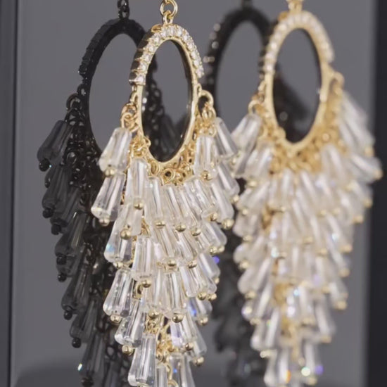 Crystal Tassel Chandelier Earrings – Party Wear Gold Tone | JeevaFashions